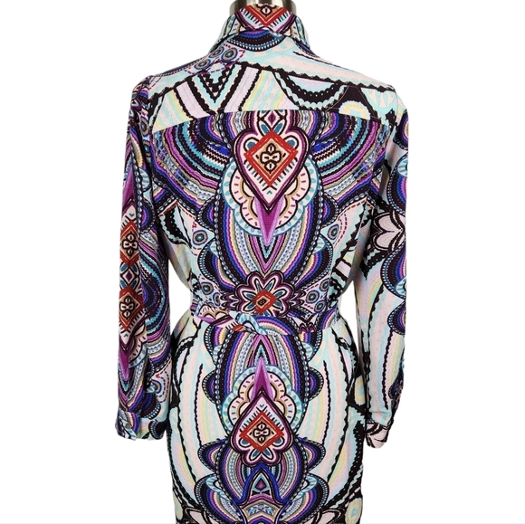 Uncle Frank Colorful Paisley Floral Midi Shirt Dress with Waist Tie Womens XS - Picture 7 of 10